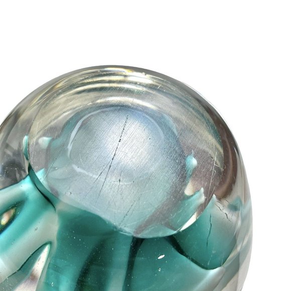 Vintage 1990s Abstract Sea Life Art Glass Paperweight Turquoise Clear Handblown - Picture 7 of 8